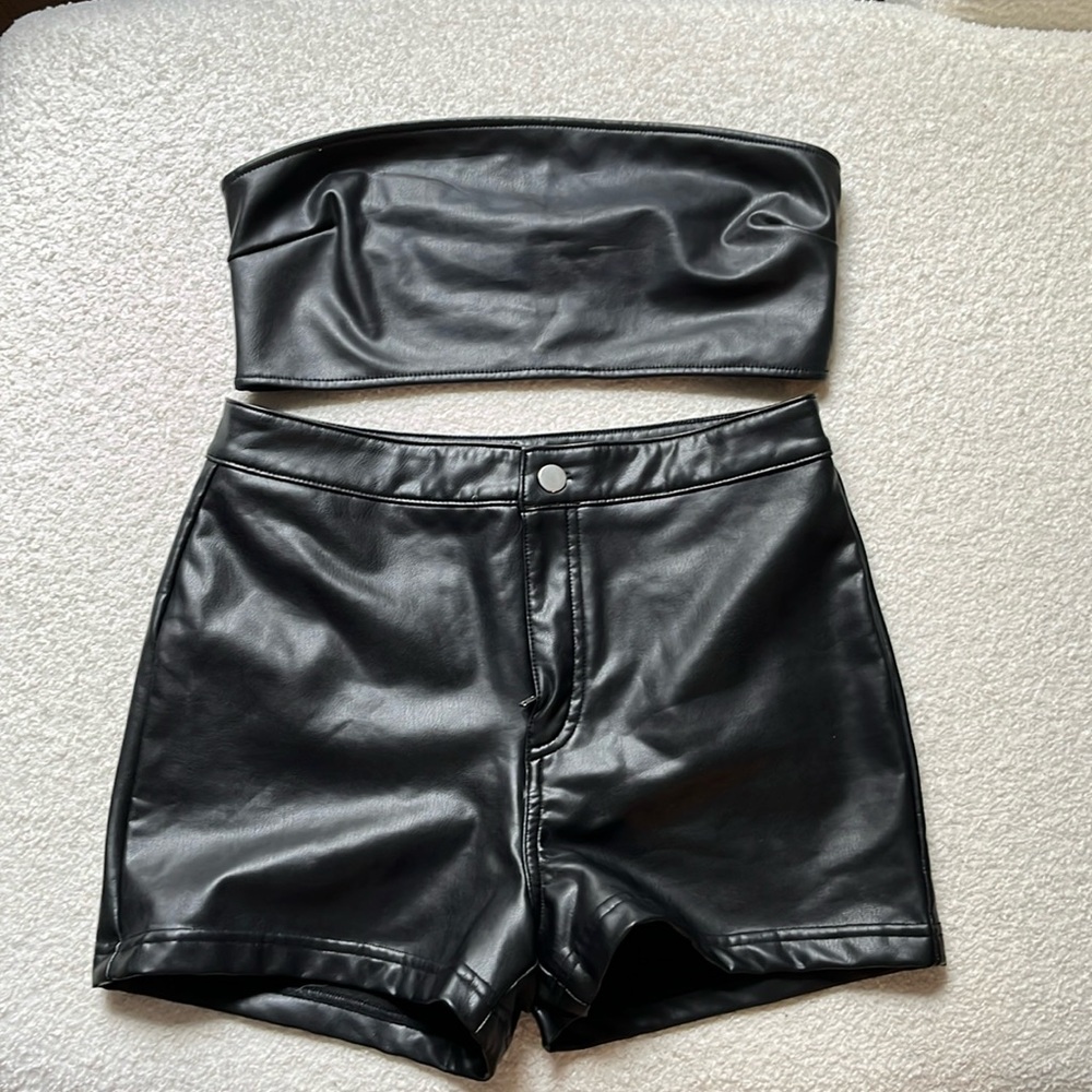 Forever 21 Faux Leather Tube Top & Shorts Set